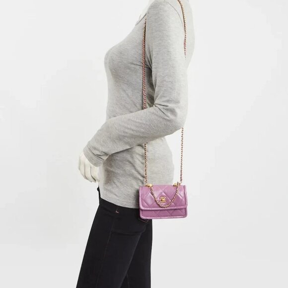 Chanel Purple Quilted Lambskin Shiny Lambskin Quilted Extra Mini Flap - Picture 2 of 11